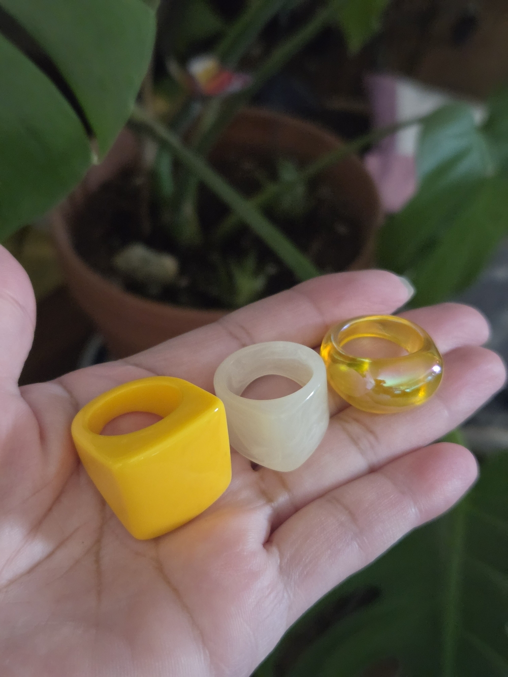 Yellow and Cream Resin Rings Set